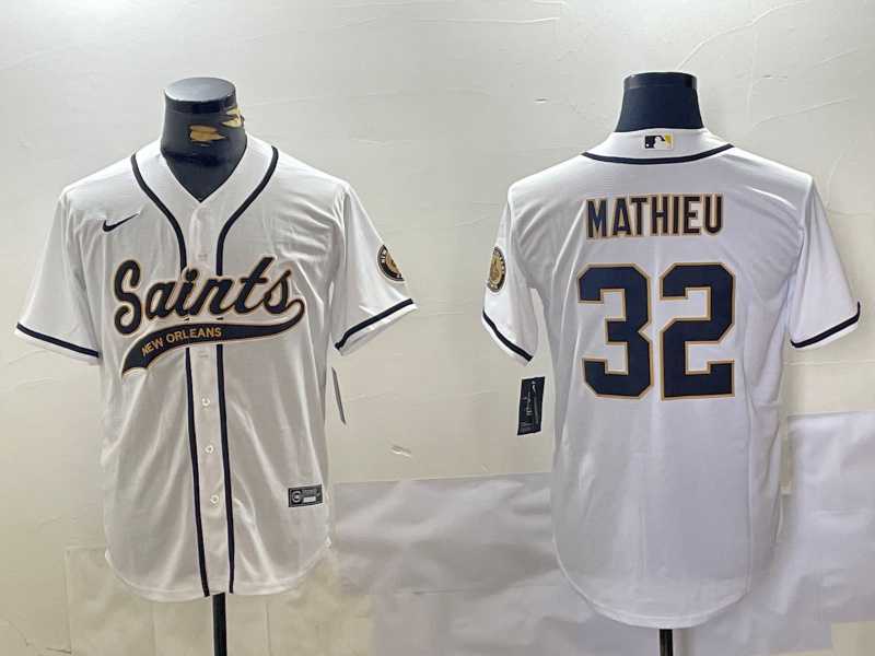 Mens New Orleans Saints #32 Tyrann Mathieu White Cool Base Stitched Baseball Jersey->new orleans saints->NFL Jersey